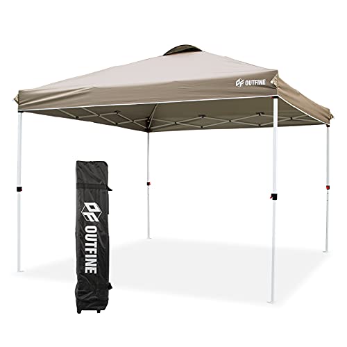 OUTFINE Pop-up Instant Gazebo Canopy 10x10 Patio Tent with Wheeled Bag,Canopy Sandbags x4,Tent Stakesx8 (Khaki, 10*10FT)