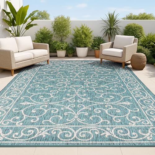 JONATHAN Y Vintage Filigree 9x12 Teal/Gray