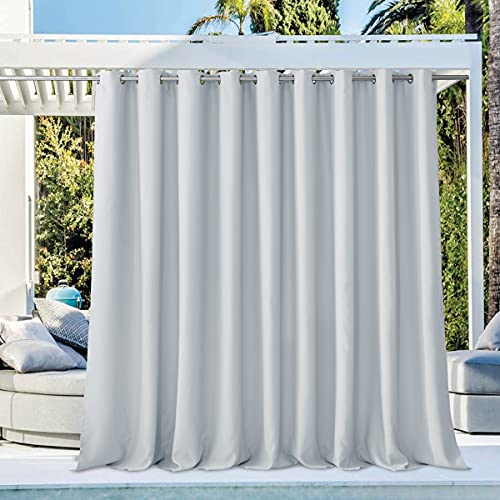 NICETOWN Large Outdoor Curtain for Cabana Waterproof, Rust-Proof Grommet Top Room Darkening Patio Door Panel Heavy Weight Keep Privacy for Party/Terrace, Greyish White, 1 Panel, W140 x L84