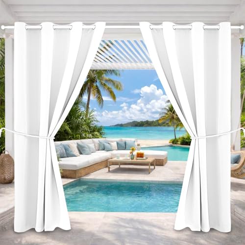 Outdoor Indoor Curtains W52 x L108 for Patio - Weather-resistant Window Panels Privacy Protect Grommet Top Thermal Insulated Home Curtain for Porch Pergola Lawn Garden Hot Tub Area (2 Panels)