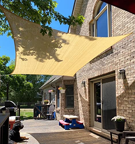 Patio Sun Shade Sail Canopy, 16' x 24' Rectangle Shade Cloth UV Block Sunshade Fabric - Outdoor Cover Awning Shelter for Pergola Backyard Garden Yard (Sand Color)