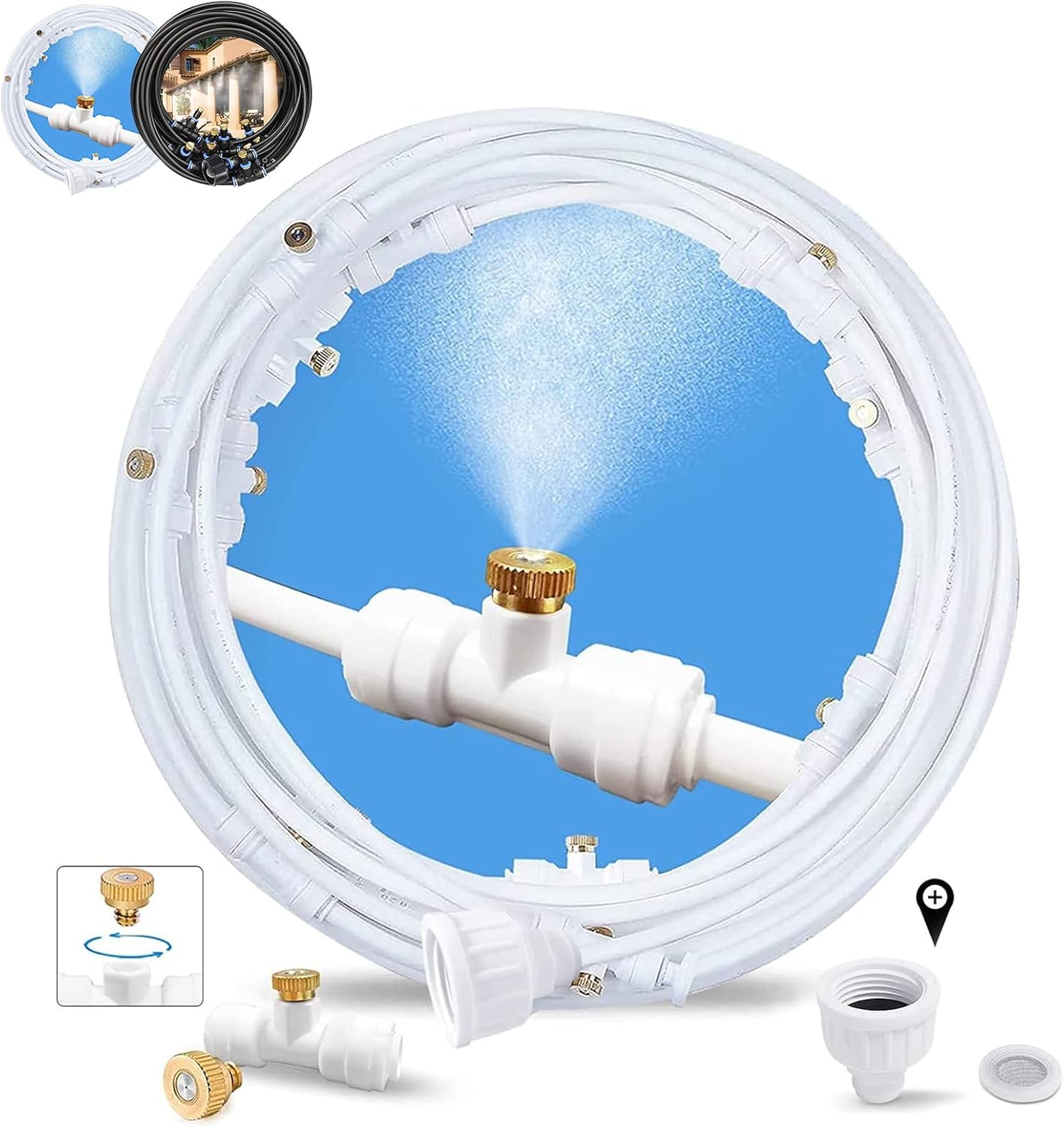Patio Misters for Cooling Outdoor, Water Mister for Outside, 80FT|24M, White Backyard Misting Hose for Garden, Greenhouse, Fan, Deck, Umbrella, Canopy, Pool, Porch, Trampoline Sprinkler Mist,Park,Kids