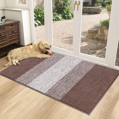 Vaukki Indoor Doormat Entryway Door Mat, Non Slip Absorbent Mud Trapper Mat Inside Floor Mat, Washable Door Carpet for Entryway (32''x48'', Coffee)
