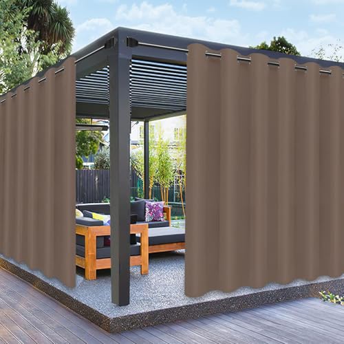 PureFit Outdoor Curtains for Patio Waterproof Weatherproof, UV and Fade Resistant Outside Curtains for Gazebo, Front Porch, Pergola, Sun Blocking Privacy Curtain, 100W x 95L inch, 1 Panel, Camel