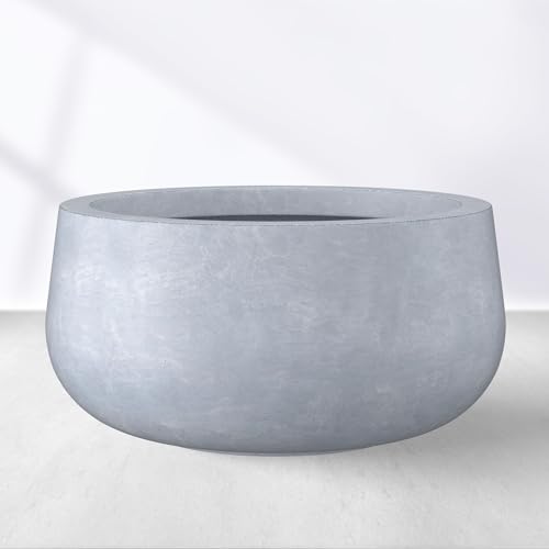 Kante 15.7" Dia Round Concrete Planter, Cement Plant Pots with Drainage Hole and Rubber Plug for Outdoor Indoor Garden Home, Modern Curvaceous Design, Gray