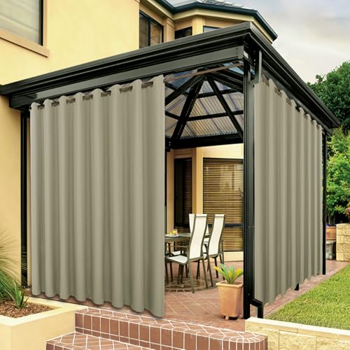 BONZER Waterproof Indoor/Outdoor Curtains for Patio Thick Privacy Extra Wide Grommet Curtains for Bedroom, Living Room, Porch, Pergola, Cabana, 1 Panel, 150W x 84L inch, Taupe