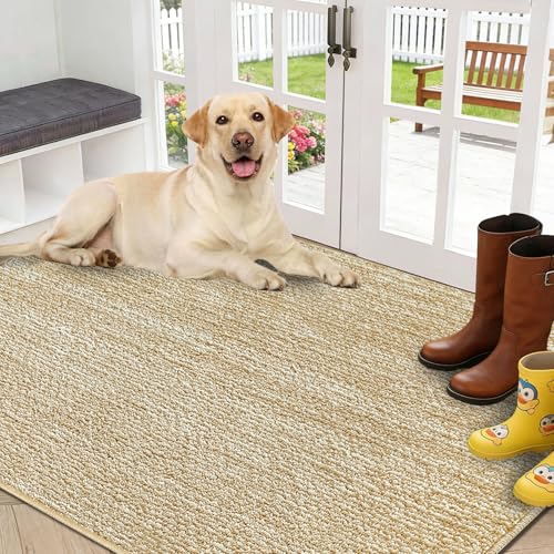 REFETONE Indoor Doormat, Front Door Mat 32"x48" Absorbent Rubber Backing Non Slip Back Door Mats, Washable Low-Profile Inside Floor Mat Door Rugs for Entryway, Resist Dirt Mud Mat for Dogs, Brown