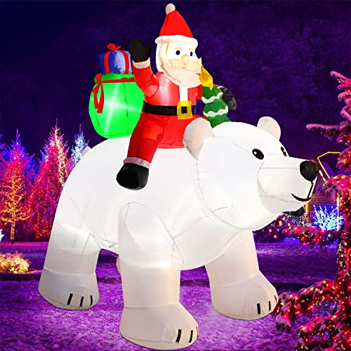 SAND MINE 6 Foot Tall Christmas Inflatable Santa Claus on Polar Bear, LED Lights Outdoor Indoor Holiday Decorations, Christmas Blow up Lawn Inflatables for Christmas Home Yard Decoration
