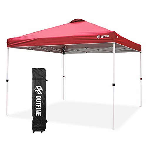 OUTFINE Pop-up Canopy 10x10 Patio Tent Instant Gazebo Canopy with Wheeled Bag,Canopy Sandbags x4,Tent Stakesx8 (Red, 10 * 10FT)