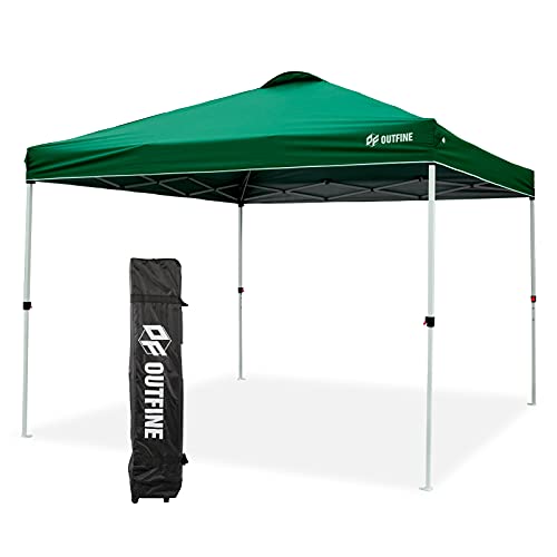 OUTFINE Pop-up Canopy 10x10 Patio Tent Instant Gazebo With Wheeled Bag, Sandbags x4, Tent Stakes x8 (Green, 10 * 10FT)
