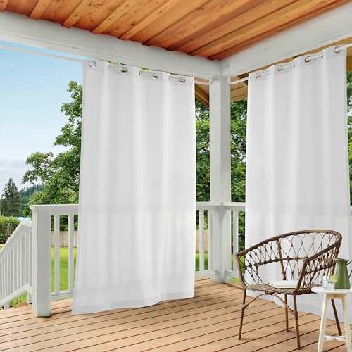 TOWN & COUNTRY BASICS Cabana Solid Heavyweight Indoor Outdoor Curtains, Light Filtering Opacity with Grommet Top, Water Repellent, 2-Pack Set, 54"x144", White