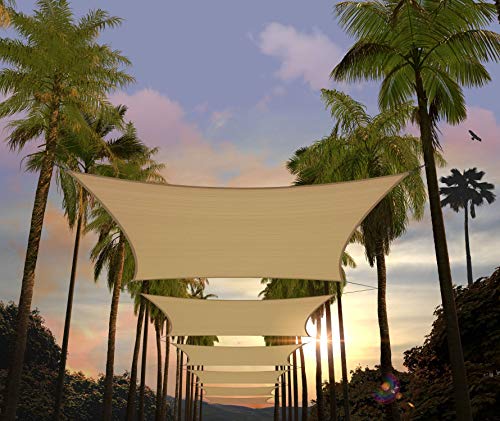 Amgo Custom Size 16x16 Sand Beige Triangle Sun Shade Sail Order to Make Canopy Awning UPF50+ AGSLT, 95% RV Blockage, Water & Air Permeable, 200GSM Commercial Standard (We Customize)
