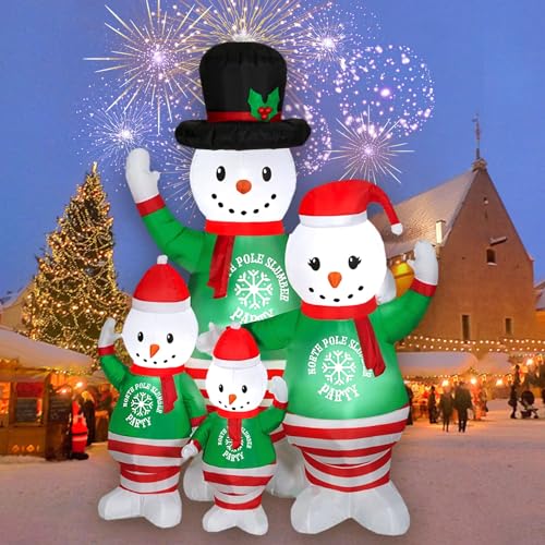 6 FT Long Christmas Snowman Inflatables Decorations with Build-in LED Lights EBANKU Blow Up Snowman Family of Four Outdoor Yard Decoration for Holiday/Party/Garden/Lawn
