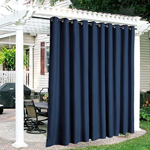 RYB HOME Outdoor Curtains for Patio, Extra Wide Waterproof Blackout Curtains and Drapes Privacy Assured Treatment, Thermal Insulated Shades for Deck Cabana, W150 x L95, Navy Blue, 1 Panel