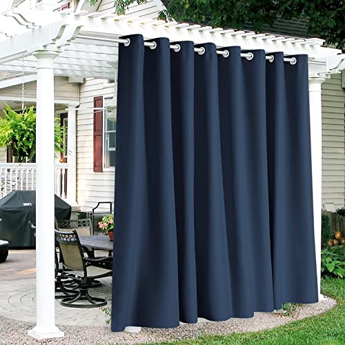 RYB HOME Extra Wide Patio Outdoor Curtains, Blackout Waterproof Curtains with Rustproof Grommets for Porch Cabana Sliding Glass Door Terrace, W 120 x L 84, Navy Blue, 1 Panel