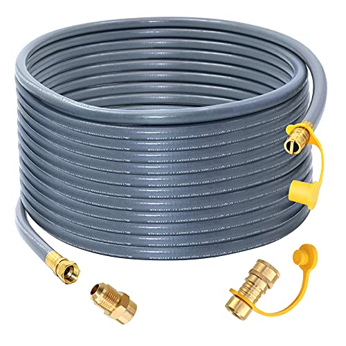 Upgraded 48 Feet 1/2 Inch Natural Gas Hose propane hose extension kit with quick connect fittings fit for weber grill gas conversion kit BBQ, Pizza Oven, Patio Heater and More NG Appliance - CSA
