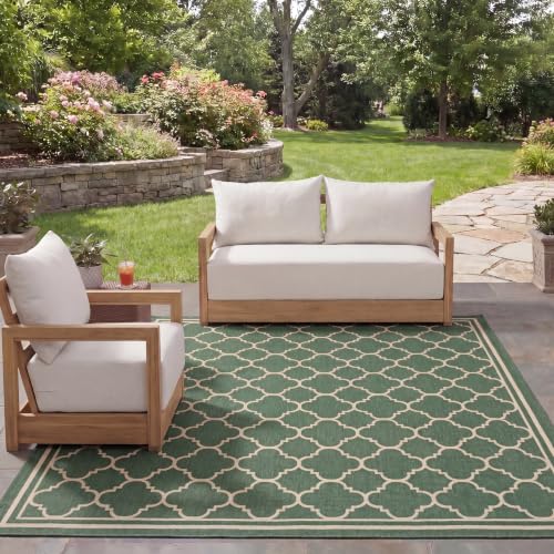 SAFAVIEH Courtyard Collection 9' x 12' Dark Green/Beige CY6918 Trellis Indoor/ Outdoor Waterproof Easy Cleaning Patio Backyard Mudroom Area Rug