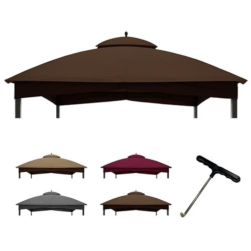 Coastshade Replacement Gazebo Canopy Top for Lowe's Allen Roth Heavy Duty Roof Gazebos Top with Mesh,10x12 Gazebo Cover #GF-12S004B-1, Replacement Top Only (Dark Brown)