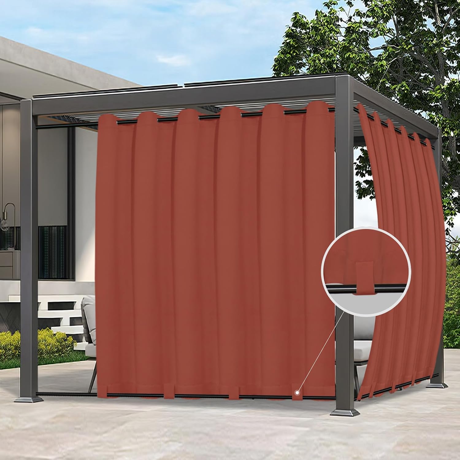 Easy-Going Outdoor Curtains Waterproof Windproof Weatherproof Curtain for Patio, Cabana, Porch, Pergola and Gazebo, Grommet Top and Tab Bottom Drape, 1panel, 110x120 inch, Terra Red