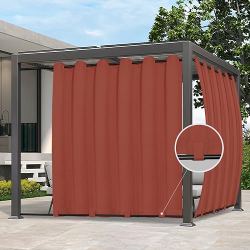 Easy-Going Outdoor Curtains Waterproof Windproof Weatherproof Curtain for Patio, Cabana, Porch, Pergola and Gazebo, Grommet Top and Tab Bottom Drape, 1panel, 110x96 inch, Terra Red