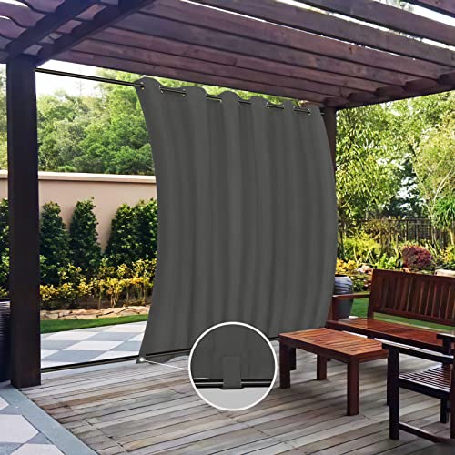 Easy-Going Outdoor Curtains Waterproof Windproof Weatherproof Curtain for Patio, Cabana, Porch, Pergola and Gazebo, Grommet Top and Tab Bottom Drape, 1panel, 110x120 inch, Grey