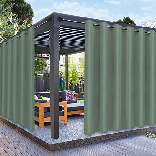 PureFit Outdoor Curtains for Patio Waterproof Weatherproof, UV and Fade Resistant Outside Curtains for Gazebo, Front Porch, Pergola, Sun Blocking Privacy Curtain, 100W x 84L inch, 1 Panel, Sage Green