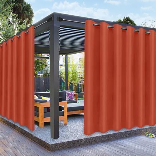 PureFit Outdoor Curtains for Patio Waterproof Weatherproof, UV and Fade Resistant Outside Curtains for Gazebo, Front Porch, Pergola, Sun Blocking Privacy Curtain, 100W x 120L inch, 1 Panel, Red Clay