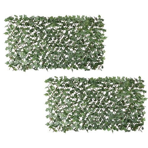 2PCS Expandable Artificial Ivy Leaf Faux Leaves Privacy Fence Screen for Outdoor Indoor Backyard Patio Balcony (Single Sided Leaves)