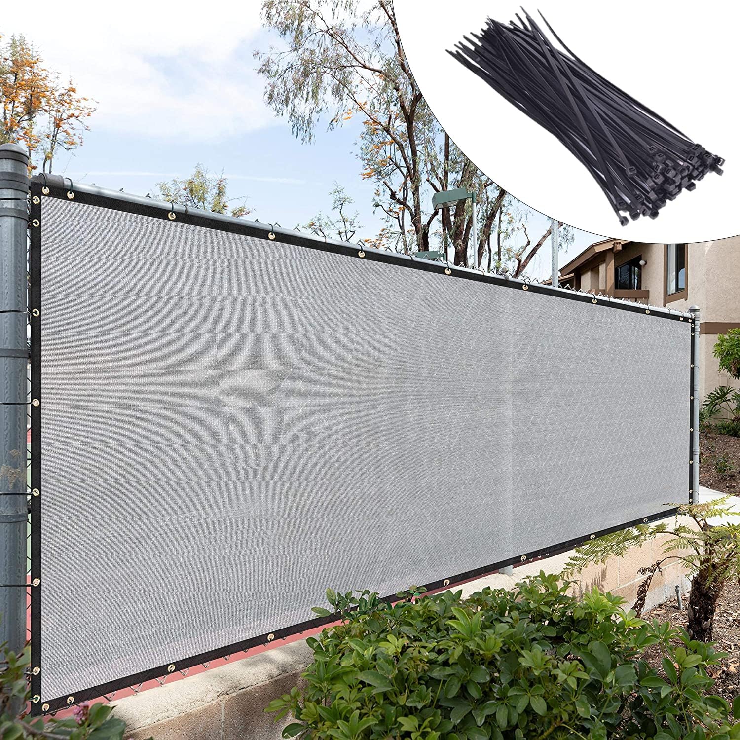 Royal Shade Custom Size 4' x 107' Grey Fence Privacy Screen Windscreen Cover Netting Mesh Fabric Cloth - Cable Zip Ties Included (We Make Custom Size)