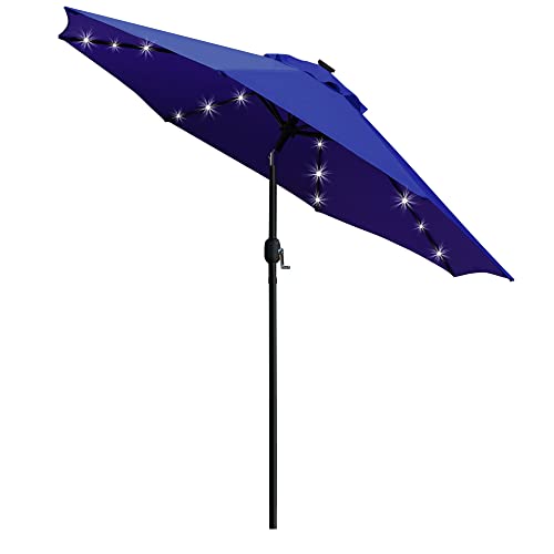 Sunnyglade 9' Solar LED Lighted Patio Umbrella with 8 Ribs/Tilt Adjustment and Crank Lift System (Navy Blue)