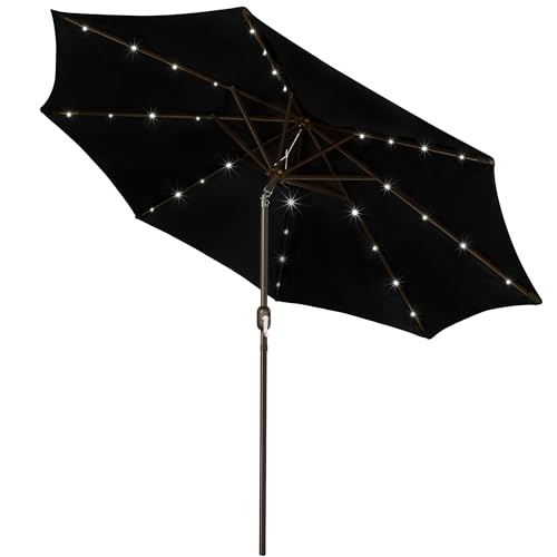 Blissun 9 ft Solar Umbrella, 32 LED Lighted Patio Umbrella, Table Market Umbrella, Outdoor Umbrella for Garden, Deck, Backyard, Pool and Beach (Black)