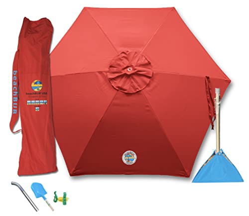 ALL-IN-ONE BEACH UMBRELLA SYSTEM. Includes ULTRA Base (compliant with the ASTM F3681-24 Beach Umbrella Safety Standard). (Bold Breaker Red)