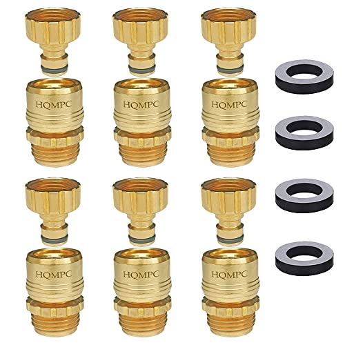 HQMPC Garden Hose Quick Connect No Pb Solid Brass Quick Connector Garden Hose Fitting Water Hose Connectors 3/4 inch GHT (6SETS)