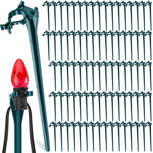 Jetec 200 Pieces Christmas Light Stakes Universal Yard Lawn Holiday 7.5 Inches Light Ground Stakes for C7 C9 String Lights Christmas Outdoor Lights Holders on Yards, Driveways (Green)