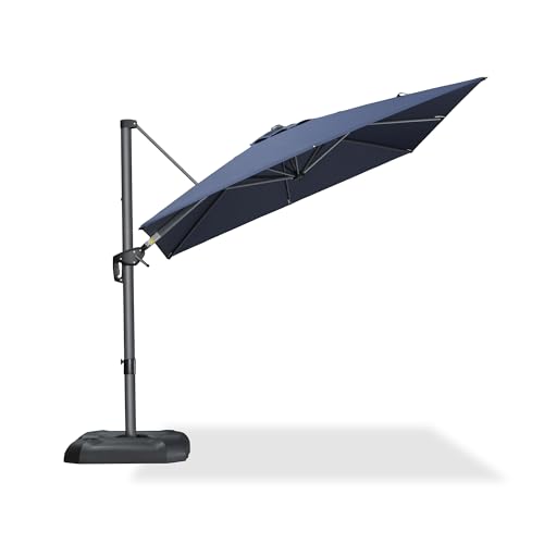 PURPLE LEAF 8 Feet Patio Umbrella Outdoor Cantilever Square Umbrella Aluminum Offset Umbrella with 360-degree Rotation for Garden Deck Pool Patio, Navy Blue