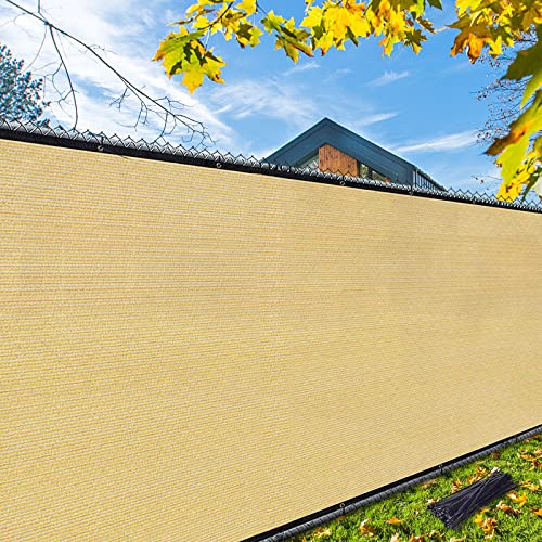 iCover 6x50ft Privacy Screen Fence, Outdoor Fencing Panels, Garden Windscreen Mesh Shade Sail Net Barrier, Include Reinforced Bindings and Brass Grommets Cable Zip Ties, Sand
