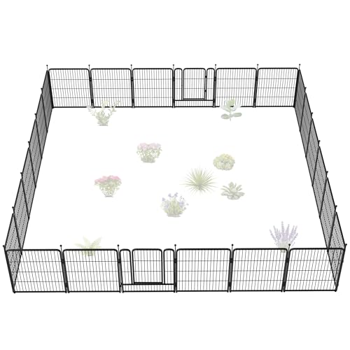 FXW Garden Fence Outdoor for The Yard  32in(H) x 54.7ft(L) Heavy Duty Metal Animal Barrier for Dog and Rabbit, Decorative Dog Fence, 24 Panels, Black