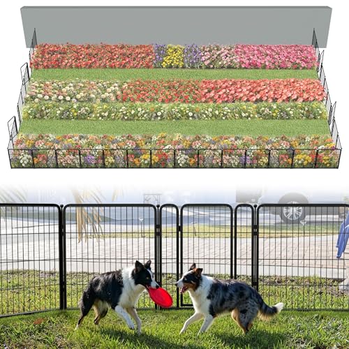 FXW Garden Fence Outdoor for The Yard 32in(H) x 72.9ft(L) Heavy Duty Metal Animal Barrier for Dog and Rabbit, Decorative Dog Fence, 32 Panels, Black