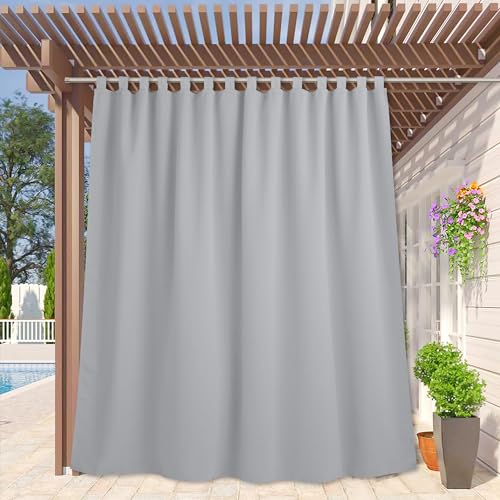 RYB HOME Patio Curtain Outdoor - Extra Wide Blackout Curtains Waterproof Windproof Privacy Outdoor Indoor Curtains for Porch Gazebo Pavilion, Wide 100 x Long 84 Inch, Light Grey