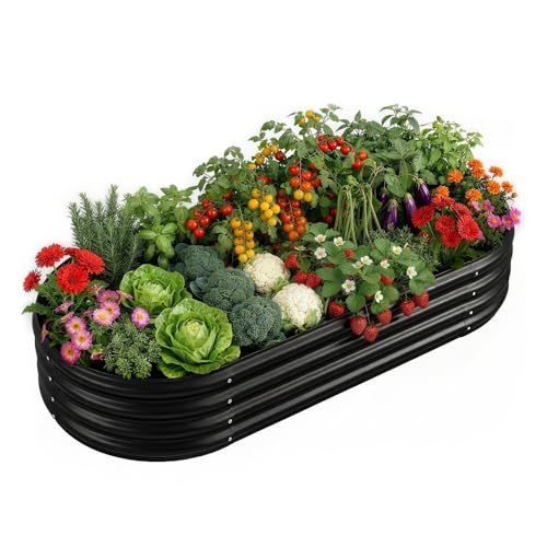 Land Guard Galvanized Raised Garden Bed Kit, Galvanized Planter Raised Garden Boxes Outdoor, Oval Large Metal Raised Garden Beds for Vegetables(Grey)421ft(1pcs)