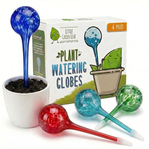 LGL Plant Watering Globes - Automatic Self Watering Globes. Decorative Self Watering Planter Inserts Made From Hand-Blown Durable Glass. Self Watering Spikes to Support Plant Health. 4 Pack x 350ml.