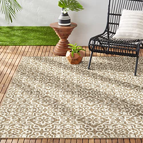 Nicole Miller New York Patio Country Danica Transitional Geometric Indoor/Outdoor Area Rug, Brown/Beige, 6'6"x9'2"