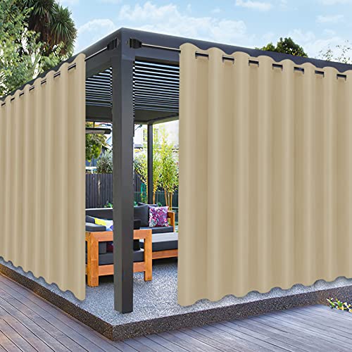 PureFit Outdoor Curtains for Patio Waterproof Weatherproof, UV and Fade Resistant Outside Curtains for Gazebo, Front Porch, Pergola, Sun Blocking Privacy Curtain, 150W x 95L inch, 1 Panel, Beige