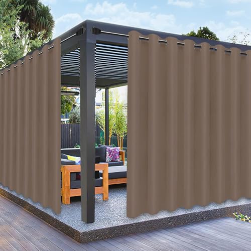 PureFit Outdoor Curtains for Patio Waterproof Weatherproof, UV and Fade Resistant Outside Curtains for Gazebo, Front Porch, Pergola, Sun Blocking Privacy Curtain, 120W x 108L inch, 1 Panel, Camel