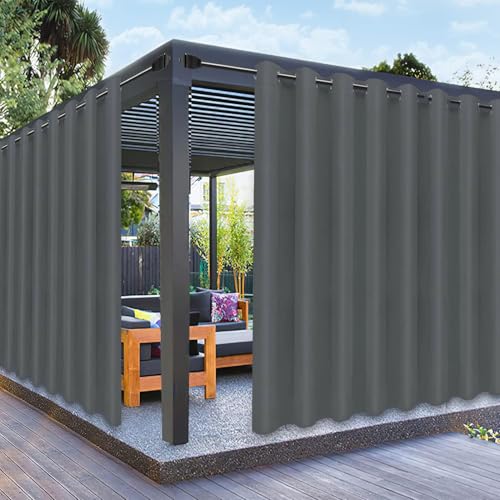 PureFit Outdoor Curtains for Patio Waterproof Weatherproof, UV and Fade Resistant Outside Curtains for Gazebo, Front Porch, Pergola, Sun Blocking Privacy Curtain, 120W x 108L inch, 1 Panel, Gray