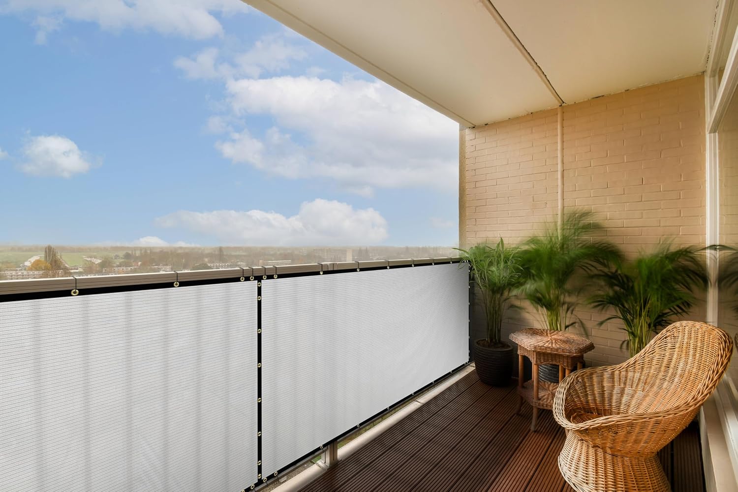 ColourTree Customized Size White 3' x 87 Balcony Privacy Screen, Apartment Porch Railing Patio Fence Windscreen Fabric Cloth - Commercial Grade 170 GSM - 3 Years Warranty - Cable Zip Ties Included