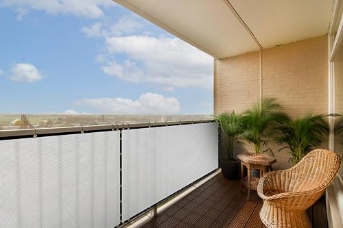 ColourTree Customized Size White 3' x 121 Balcony Privacy Screen, Apartment Porch Railing Patio Fence Windscreen Fabric Cloth - Commercial Grade 170 GSM - 3 Years Warranty - Cable Zip Ties Included