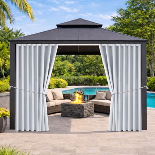 Outdoor Indoor Curtains W105 x L108 for Patio - Weather-Resistant Window Panels Privacy Protect Grommet Top Thermal Insulated Home Curtain Room Divider for Porch Pergola Lawn Garden (2 Panels)