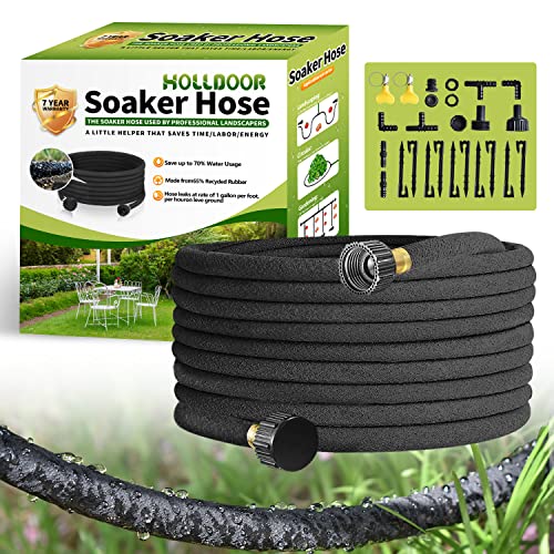 Soaker Hose 100 Ft for Garden Beds with Fittings Kit, 1/2 Soaker Hose for Foundation Watering, Heavy Duty Water Saving Drip Hoses for Lawn, Landscaping, Garden(100 FT)