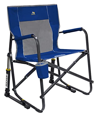 GCI OUTDOOR Freestyle Rocker Camping Chair | Portable Folding Rocking Chair with Solid, Durable Armrests, Drink Holder & Comfortable Backrest  Royal Blue